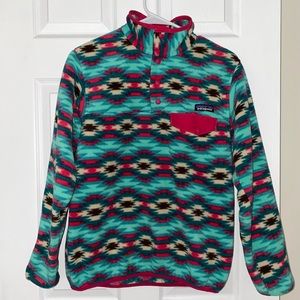 Patagonia Women's Synchilla Teal/pink Aztec Tribal Print Snap T